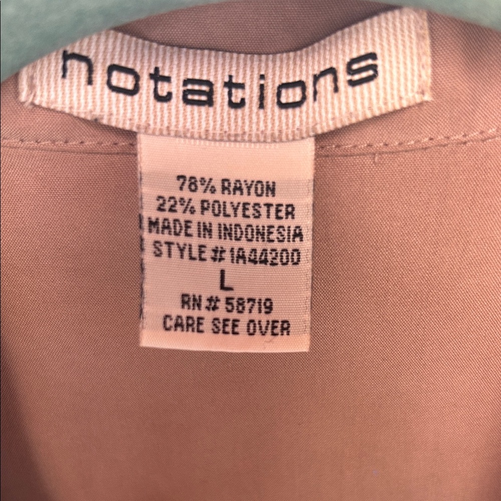 Notations Dressy Beige Button Front V neckline Long Sleeve Blouse Size Large - Picture 9 of 10